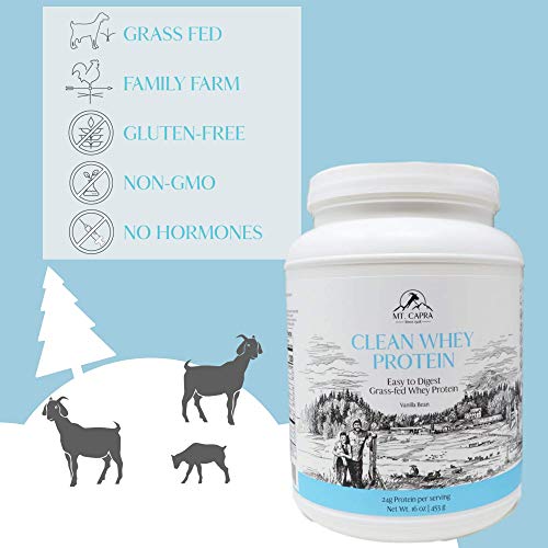 Mt. Capra Goat Whey Protein | Grass-Fed Undenatured Whey Protein Powder from Pastured Goats, High in Branch Chain Amino Acids, Natural Vanilla - 1 Pound
