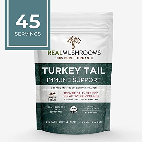 Real Mushrooms Turkey Tail Mushroom Supplements for Immune Support, Wellness, Vitality (45 Day Supply) Organic, Vegan, Non-GMO Turkey Tail Mushroom Powder