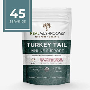 Real Mushrooms Turkey Tail Mushroom Supplements for Immune Support, Wellness, Vitality (45 Day Supply) Organic, Vegan, Non-GMO Turkey Tail Mushroom Powder