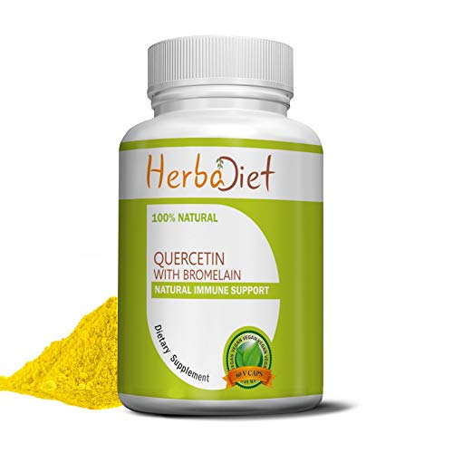 Quercetin with Bromelain 500mg | Immune System Support Heart Health Anti-oxidant Joint Support Supplement | Non-GMO, Vegan, Gluten Free Capsules (2 Capsules)