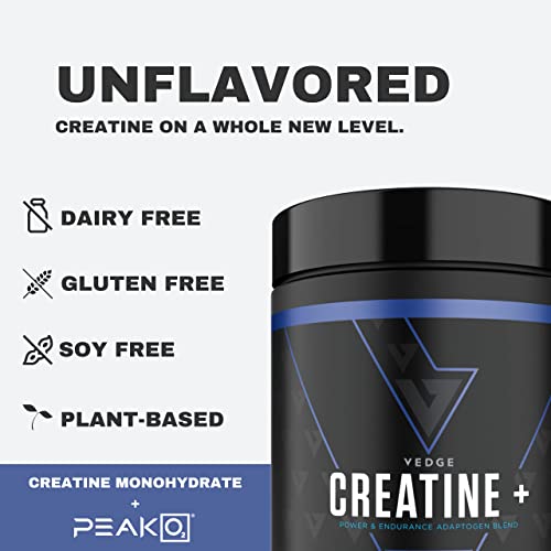 Vedge Nutrition Creatine + | Vegan Plant-Based Creatine Monohydrate Powder | Energy, Performance & Function | Ergogenic Aids for Athletes | Unflavored, 30 Servings