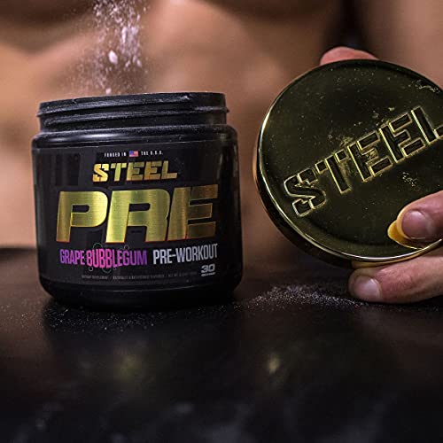 Steel Supplements PRE-Workout| Clean Energy | Intense Focus | PH Balanced Creatine | Antioxidant | Increased Pump | 30 Servings (Grape Bubblegum)