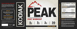 Peak Post Workout - BCAA 2:1:1 by Kodiak Supplements - Creatine - Glutamine - Muscle Recovery and Strength Building Supplement - 30 Servings - Tropical Mango
