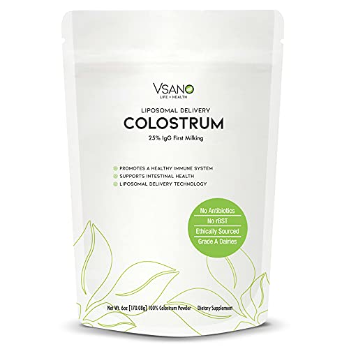 VSano Colostrum Powder with Liposomal Delivery (LD) - Immune System Support for Humans & Pets - Efficient Absorption of Healthy Lactoferrin for Wellness (Natural, 6 oz)