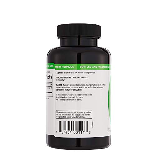 Twinlab L ARGININE 500MG - 100 Cap- Supports Nitric Oxide Production | Free Form Amino Acid