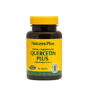 NaturesPlus Quercetin Plus with Vitamin C & Bromelain - 650 mg, 90 Vegetarian Tablets - Allergy Relief Supplement, Antioxidant, Anti-Inflammatory - Gluten-Free - 45 Servings