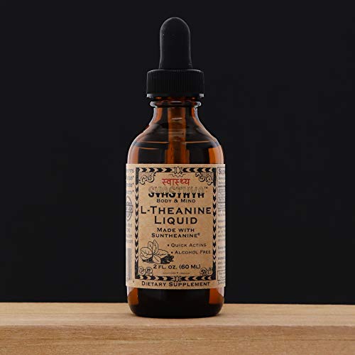 SVASTHYA BODY & MIND Liquid L-Theanine - Natural Form of Stress Relief That Reduces Anexiety & Improves Concentration - Alcohol Free, Made in The USA, Kosher, Suntheanine-GMP, 2 oz - 4 Pack