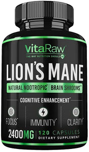 Organic Lions Mane Mushroom Capsules (2400mg | Powerful Nootropic ) Brain Mushroom Supplement for Focus & Immune Support Pure Lion's Mane Mushroom Powder Extract - Brain Booster Memory & Energy Pills