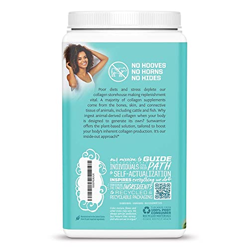 Sunwarrior Vegan Collagen Peptides Powder - Plant Based Vegan Collagen Powder, Organic Collagen Protein Powder, Hyaluronic Acid, Biotin, No Sugar, Dairy, or Soy, Non-GMO, Vegan Collagen Supplements