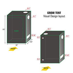 BloomGrow 300W Full Spectrum UFO LED Light + 36''x20''x63'' Grow Tent + 4'' Inline Fan Filter Duct Combo + Hangers + Hygrometer + Shears + 24-hour Timer + Trellis Netting Indoor Grow Tent Complete Kit