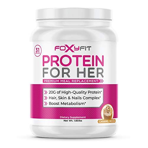 FoxyFit Protein for Her, Caramel Mocha Whey Protein Powder with CLA to Help with Weight Management and Biotin for Healthy Glow (1.85 lbs.)