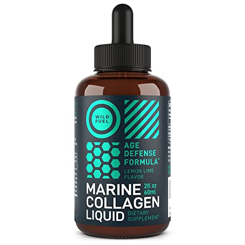Marine Liquid Collagen Peptides Supplement - 1,000mg Hydrolyzed Marine Collagen Plus 10mg Hyaluronic Acid - Wild Fuel Hair, Skin, Nail, Joint Support - Natural Lemon Lime Flavor - 1-Month, 2 oz