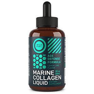 Marine Liquid Collagen Peptides Supplement - 1,000mg Hydrolyzed Marine Collagen Plus 10mg Hyaluronic Acid - Wild Fuel Hair, Skin, Nail, Joint Support - Natural Lemon Lime Flavor - 1-Month, 2 oz
