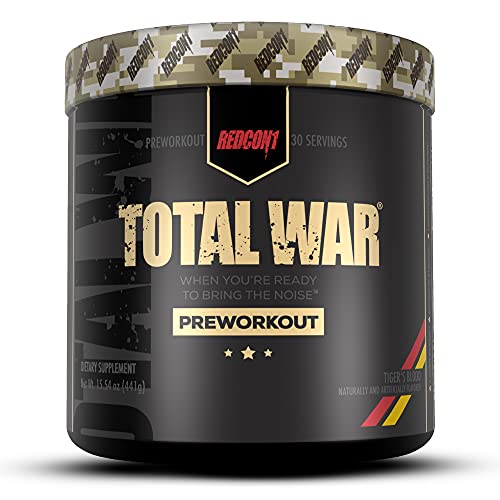 Redcon1 Total War PreWorkout - 30 Servings, Boost Energy, Increase Endurance and Focus, Beta-Alanine, 350mg Caffeine, Citrulline Malate, Nitric Oxide Booster - Keto Friendly (Tigers Blood)