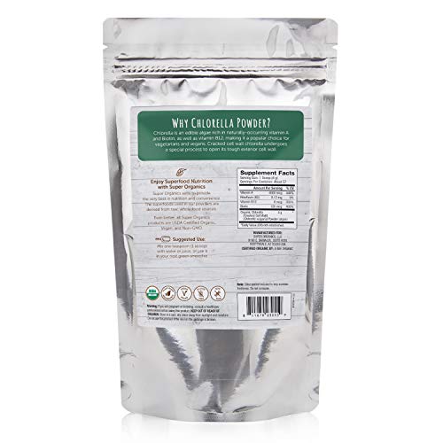 Super Organics Chlorella Powder | Rich in Vitamin A & B12 | Organic Superfood Powder | Raw Superfoods | Whole Food Supplement – Vegan, Gluten-Free & Non-GMO, 8 oz