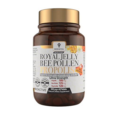 BEE and You Royal Jelly + Propolis + Bee Pollen Tablets – High Potency - No Artificial Flavor - No Preservatives - No Added Sugar- No Soy - No Gelatin – Non GMO – Gluten Free, 500 mg x 60 Tablets