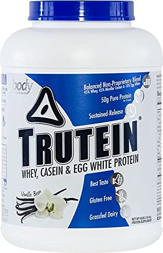 Body Nutrition Protein Powder - Trutein Vanilla Bean 4lb Whey, Casein & Egg White - Natural Low Carb Keto Friendly Drink - Zero Sugar - Lean Muscle Builder, Weight Loss, Workout, Recovery