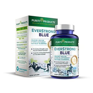 EverStrong Blue by Purity Products - Strength Building + Brain Boosting w/ Muscle Matrix Blend ft. Creapure Creatine Monohydrate + more, Wild Organic Blueberry Complex, 1000 IU Vitamin D3 - 90 Tablets