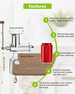 Moongiantgo Manual Wheatgrass Juicer Extractor Stainless Steel Manual Juicer for Juicing Wheat Grass Celery Kale Spinach Parsley Pomegranate Apple Grapes Fruit Vegetable (Detachable Slag Outlet)