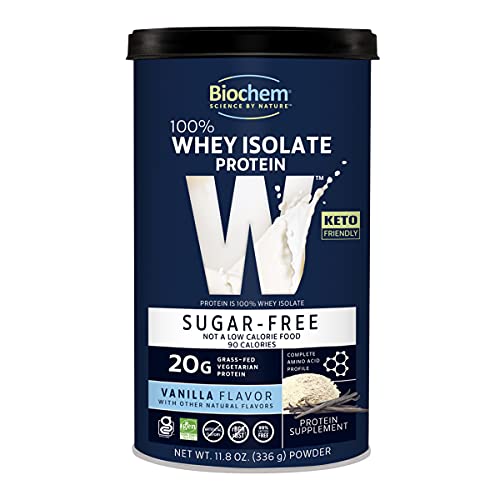 Biochem 100% Whey Isolate Protein - 11.8 oz - Sugar Free Vanilla - 20g Vegetarian Protein - Keto-Friendly - Amino Acids - Invigorating Taste - Easily Digestible