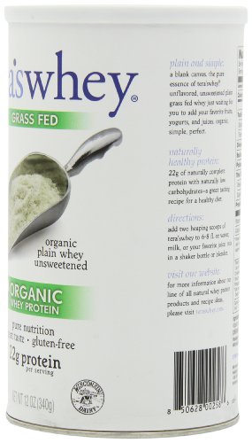 teraswhey Grass Fed Organic Whey Protein, Plain, 12 Ounce