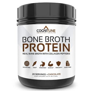 Bone Broth Protein Powder Chocolate - Grass Fed Collagen Peptides - Protein Powder Without Artificial Sweeteners - No Sugar, Paleo & Keto Friendly -Dairy Free, Gluten Free - 20g Protein, 20 Servings