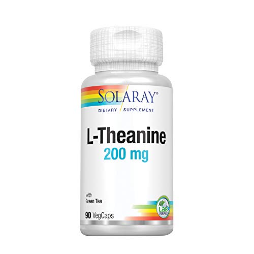 Solaray L-Theanine 200mg w/Green Tea Leaf 100mg | Relaxation, Stress, Mood & Focus Support w/Out Drowsiness | Lab Verified | 90 VegCaps