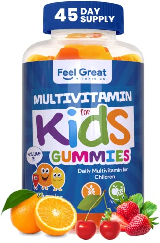 Vegetarian Kids Multivitamin Gummies by Feel Great Vitamin Co. | Plant Based Fruit Pectin Vitamins for Kids | Supports Growth of Bones & Muscles, Supports The Immune System with Zinc. | 45 Day Supply