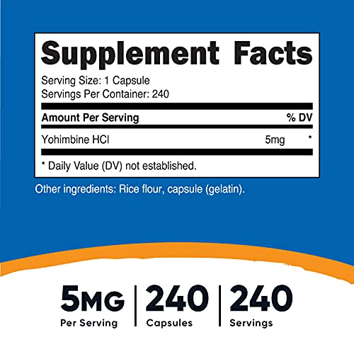 Nutricost Yohimbine HCl 5mg, 240 Capsules (2 Bottles) - Extra Strength - Gluten Free & Non-GMO