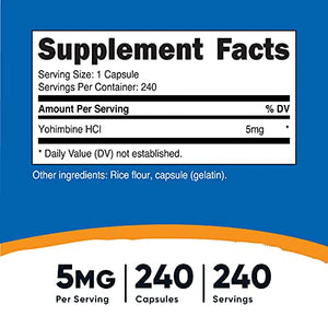 Nutricost Yohimbine HCl 5mg, 240 Capsules (2 Bottles) - Extra Strength - Gluten Free & Non-GMO