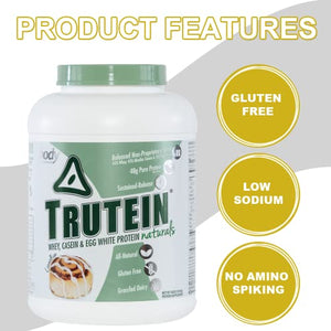 Body Nutrition Protein Trutein Powder - Naturals CinnaBun 4lb Whey, Natural Low Carb Keto Friendly Drink - Lean Muscle Builder, Workout, Recovery