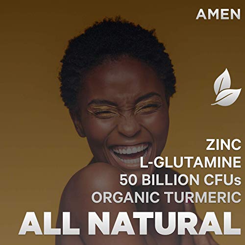 Amen Leaky Gut Supplements - Advanced Formula with Bioavailable L Glutamine, Zinc, Turmeric, Licorice Root - Bowel and Stomach Probiotics & Fermented Prebiotics - Vegan, Non-GMO - 90 Capsules