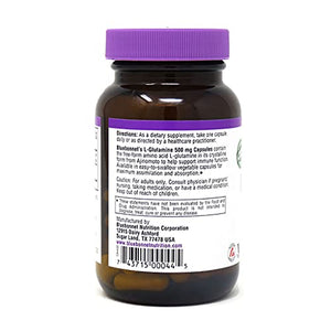 Bluebonnet Nutrition L-Glutamine 500mg, Supports Immune Function, Nitrogen Transporter, Soy & Gluten-Free, Non-GMO, Kosher Certified, Vegan, 50 Vegetable Capsules, White, 50 Count