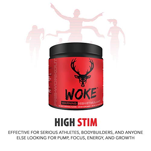 Bucked Up - Woke - HIGH STIM Pre Workout - Best Tasting - Focus Nootropic, Pump, Strength and Growth, 30 Servings (Blue Raz)