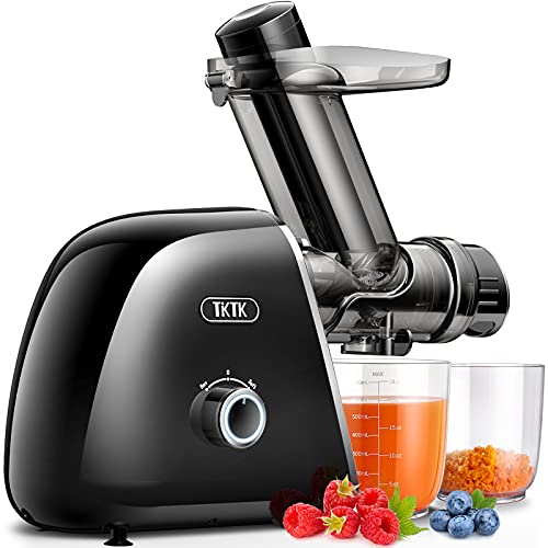 Slow Juicer, TKTK Wide Feed Chute Masticating Juicer Extractor with 2-Speed Modes, Cold Press Juicer 90% Juice Yield, Quiet European Engineered Motor & Easy to Clean with Recipe for Fruit & Vegetable