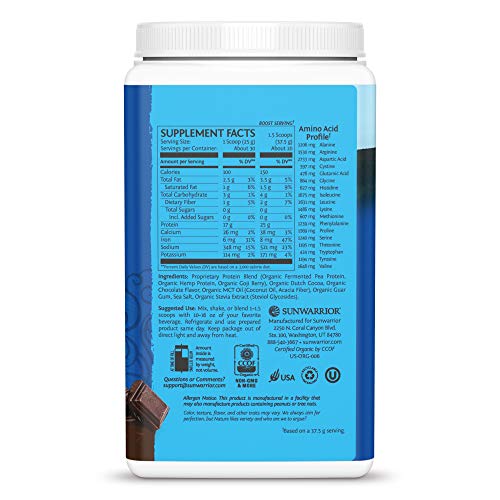 Sunwarrior Warrior Blend - Organic Vegan Plant Protein Powder with BCAAs and Pea Protein - Dairy Free, Gluten Free, Soy Free, Non- GMO, Plant Based Protein Powder, Sugar Free and Keto Friendly