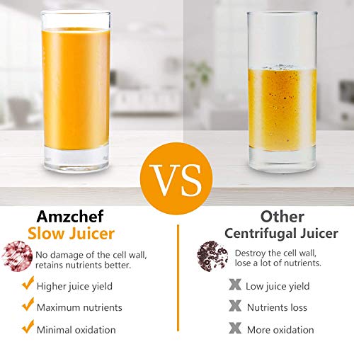 Slow Juicer Extractor, AMZCHEF Slow Masticating Juicer Machines with Quiet Motor, Juice Extractor with Reverse Function, Cold Press Juicer Easy to Clean with Brush for High Nutrient Fruit & Vegetable Juice
