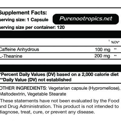 Pure Nootropics - Caffeine + L-theanine 300 mg Capsules | 120 Veg Cap Value Pack | Focused Energy Fortified with Amino Acids | All Natural Mood Support | Morning Super Stack Brain Blend