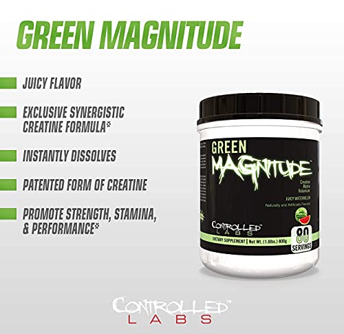 Controlled Labs Green Magnitude, Synergistic Creatine Formula, Promotes Strength, Stamina, and Performance, Helps Maintain Workout Intensity, 80 Servings, Juicy Watermelon