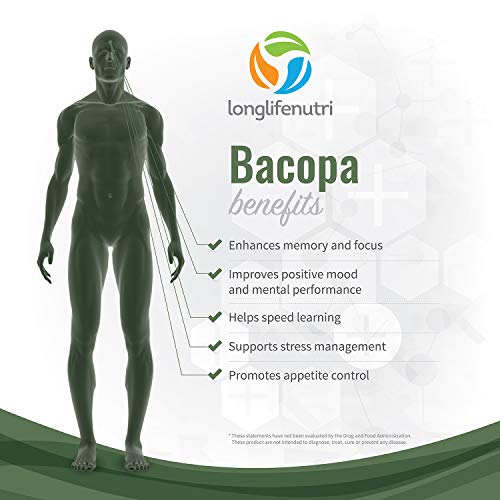 Bacopa Monnieri Extract Powder 700mg - 180 Vegetarian Capsules | Himalaya Plant Made in USA | Enhances Energy Memory Focus | Promotes Positive Mood Sleep | Bacoside Gold Supplement 700 mg Complex