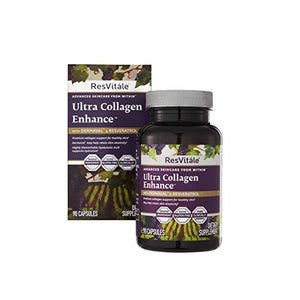 ResVitale Ultra Collagen Enhance - Anti Aging Skin Care and Joint Supplement with Hydrolyzed Collagen Peptides, Hyaluronic Acid, Resveratrol, Grape Seed Extract and DERMAVAL™ Bioactive Blend, 90 Caps