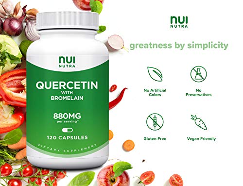 Quercetin with Bromelain 1045mg | Cardiovascular Support |120 Capsules - Nui Nutra High Strength Quercetin Capsules 880mg/serving - Extra Strength Quercetin Supplement