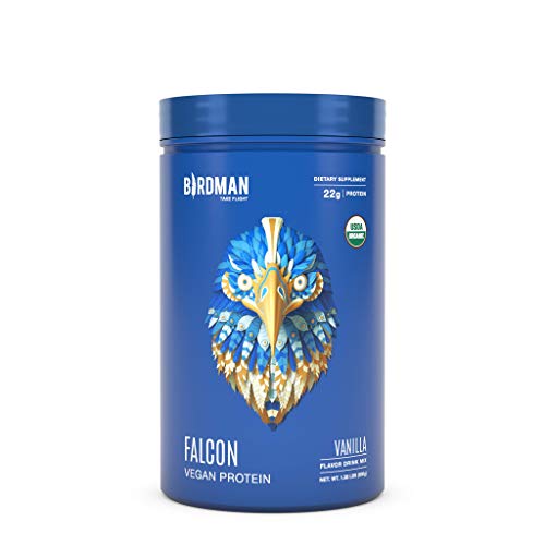 Birdman Falcon Protein Premium Vegan Protein Powder, Plant-Based, Certified Organic, Kosher, Non Dairy, Keto-Friendly, Gluten Free, Vanilla Flavor, 21 Servings 1.38lb (Packaging May Vary)