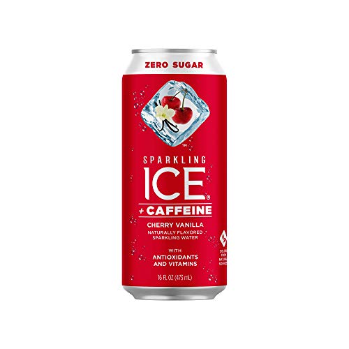 Sparkling ICE +Caffeine Cherry Vanilla Sparkling Water, with Antioxidants and Vitamins, Zero Sugar, 16 fl oz Cans (Pack Of 12) & +Caffeine Blue Raspberry Sparkling Water, 16 fl oz Cans (Pack Of 12)