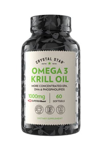 Crystal Star Omega 3 Antarctic Krill Oil (60 Softgels) - 1000mg of Omega-3 EPA & DHA Plus Astaxanthin, Phospholipids and Choline – Sustainably Sourced