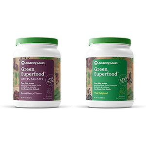 Amazing Grass Green Superfood Antioxidant: Organic Plant Based Antioxidant and Wheat Grass Powder for Full Body Recovery, 100 Servings & Green Superfood: Super Greens Powder, 100 Servings