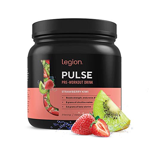 Legion Pulse Pre Workout Supplement - All Natural Nitric Oxide Preworkout Drink to Boost Energy, Creatine Free, Naturally Sweetened, Beta Alanine, Citrulline, Alpha GPC (Strawberry Kiwi) 21 Servings