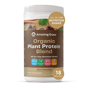 Amazing Grass Organic Plant Protein Blend: Vegan Protein Powder, All-In-One Nutrition Shake with Beet Root, Rich Chocolate, 18 Servings