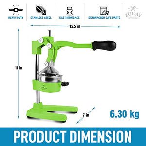 Zulay Professional Citrus Juicer - Manual Citrus Press and Orange Squeezer - Metal Lemon Squeezer - Premium Quality Heavy Duty Manual Orange Juicer and Lime Squeezer Press Stand, Light Green