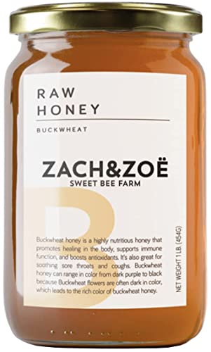 Unfiltered Raw Honey by Zach & Zoe Sweet Bee Farm – Pure Farm Raised Honey Packed with Powerful Anti-oxidants, Amino Acids, Enzymes, and Vitamins! (Buckwheat- 16oz)
